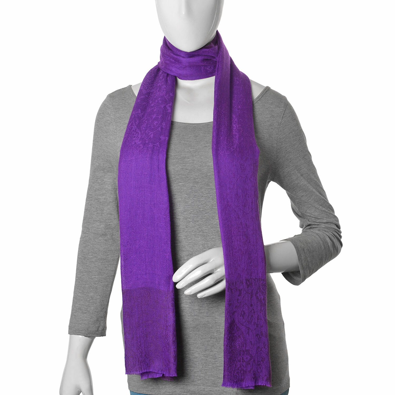 100% Fine Cashmere Wool Purple Colour Self Pattern Shawl (Size 200x70 Cm)