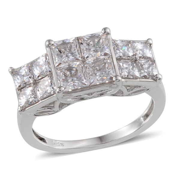 Lustro Stella - Platinum Overlay Sterling Silver (Sqr) Ring Made with Finest CZ 3.260 Ct.