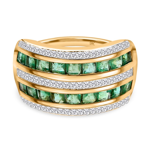 9K Yellow Gold Boyaca Colombian Emerald and Diamond Ring 2.00 Ct.