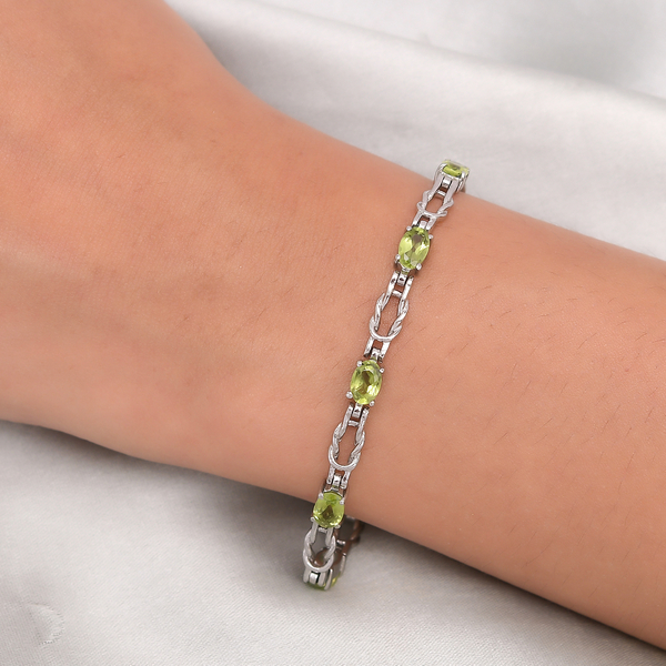 Natural Hebei Peridot Bracelet (Size 8.5 with Extender) in Stainless Steel