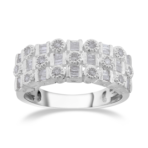 0.50 Ct Diamond Cluster Ring in Platinum Plated Silver