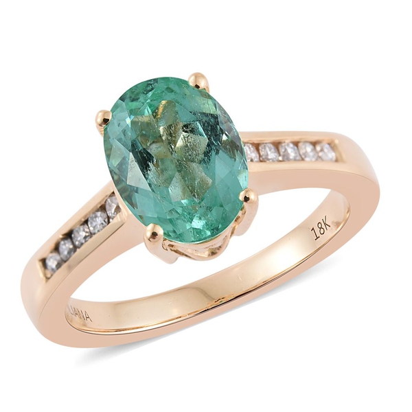 ILIANA 18K Yellow Gold Boyaca Colombian Emerald (Ovl 2.16 Ct), Diamond (SI G-H) Ring 2.310 Ct.