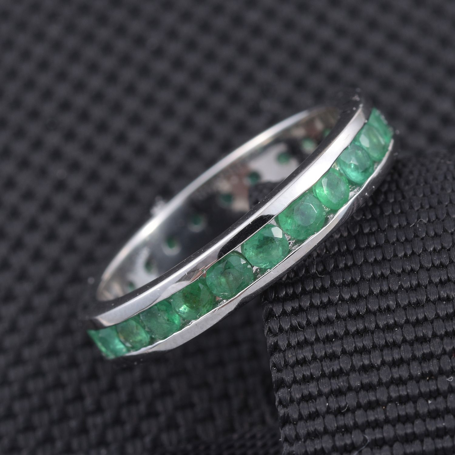 RHAPSODY 950 Platinum AAAA Boyaca Colombian Emerald (Rnd) Full Eternity Band Ring 2.000 Ct.