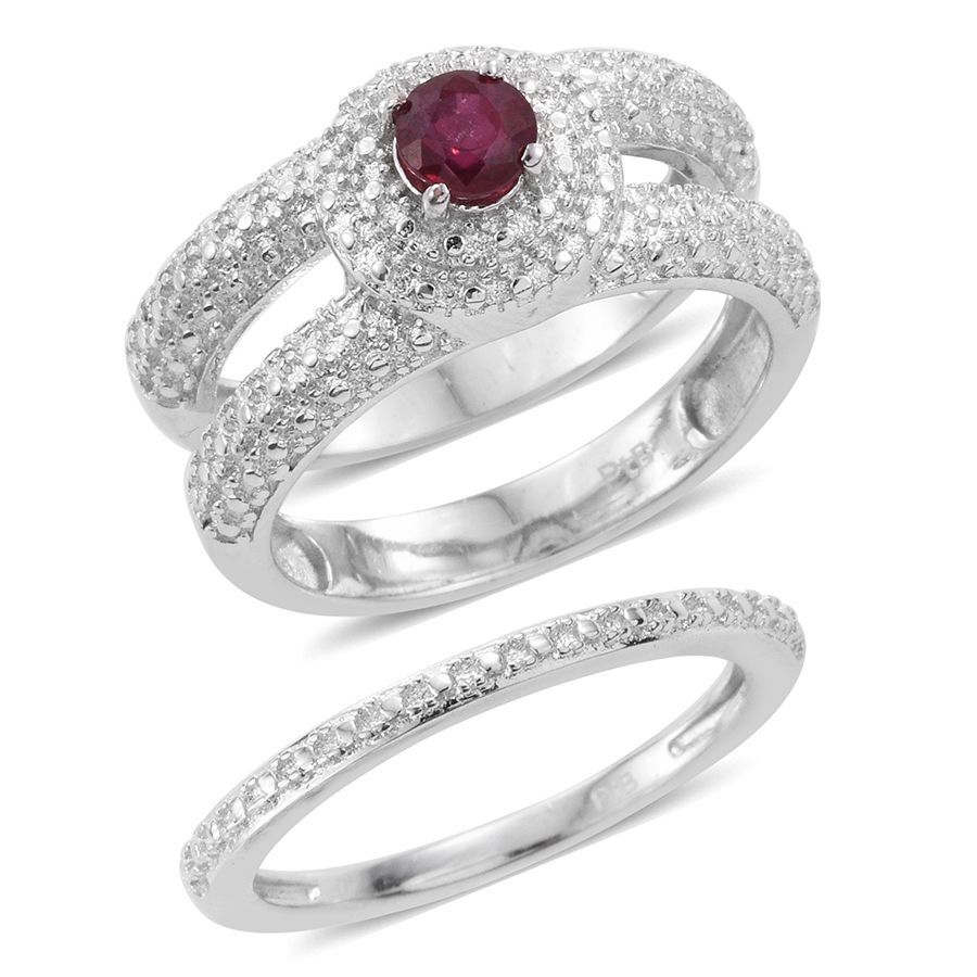 Ruby (Rnd) 2 Ring Set in ION Plated Platinum Bond 0.750 Ct.
