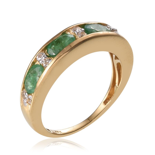 Kagem Zambian Emerald (Ovl), White Topaz Half Eternity Ring in 14K Gold Overlay Sterling Silver 1.750 Ct.