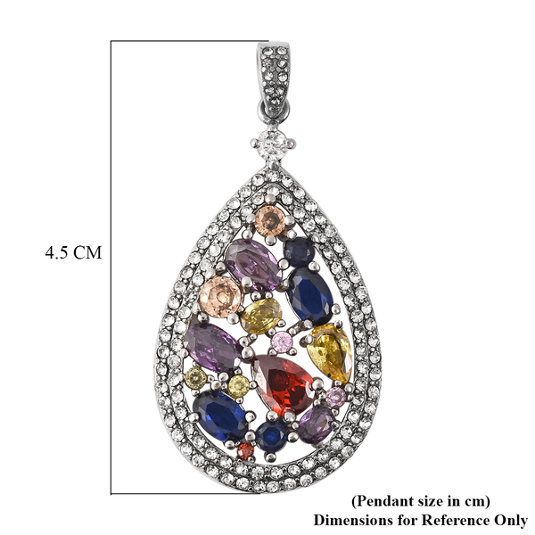Simulated Multi Gemstone and White Austrian Crystal Pendant in Stainless Steel