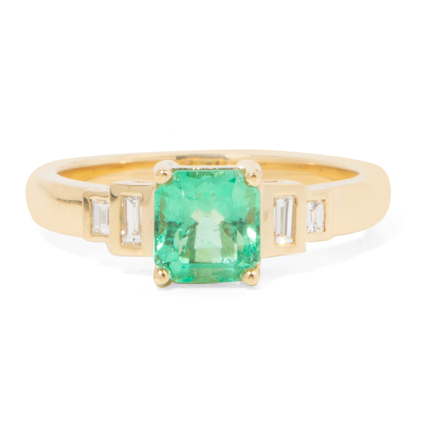 ILIANA 18K Yellow Gold AAA Boyaca Colombian Emerald (Oct) Diamond (SI/G-H) Ring 1.210 Ct.