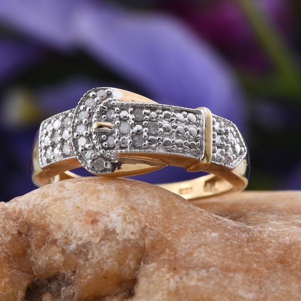 Diamond (Rnd) Buckle Ring in 14K Gold Overlay Sterling Silver 0.100 Ct.