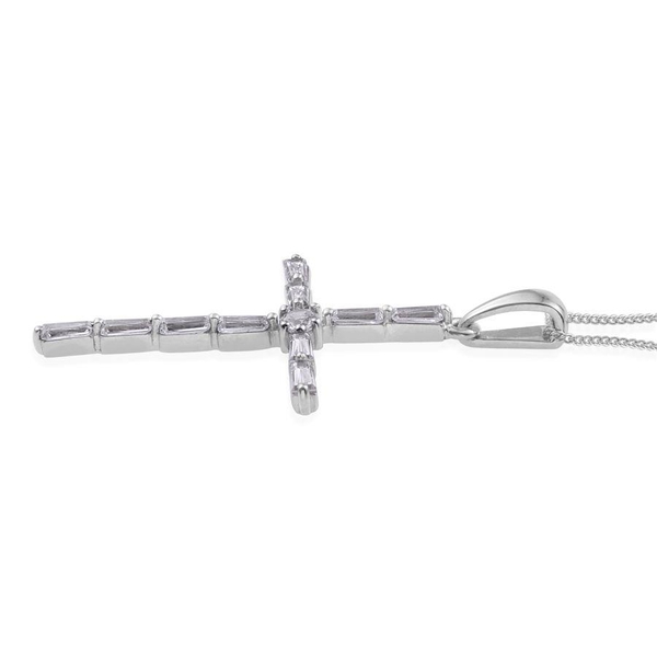 Lustro Stella - Platinum Overlay Sterling Silver (Rnd) Cross Pendant With Chain Made with Finest CZ