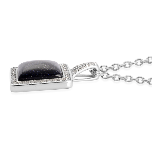 Blue Goldstone and White Austrian Crystal Ring and Pendant With Chain (Size 20) in Stainless Steel