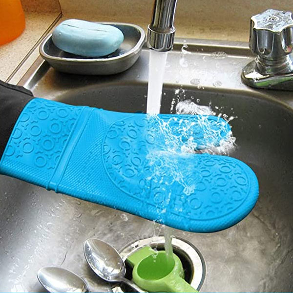 Heat Resistant Silicone Oven Mitts with Cotton and Canvas Lining (Size 36x19 Cm)