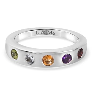 Personalised Engravable Multi Gemstone Button Band Ring Platinum Plated in Silver