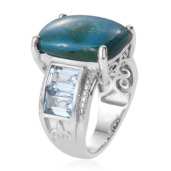 Natural Rare Opalina (Cush 10.00 Ct), Sky Blue Topaz Ring in Platinum Overlay Sterling Silver 15.000 Ct.