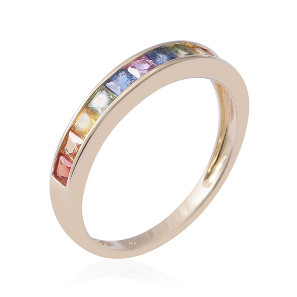 9K Yellow Gold AA Rainbow Sapphire (Sqr) Half Eternity Ring 1.100 Ct..