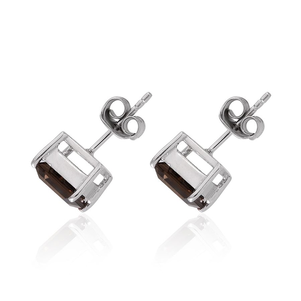 Brazilian Smoky Quartz (Sqr) Stud Earrings (with Push Back) in Platinum Overlay Sterling Silver 2.750 Ct.