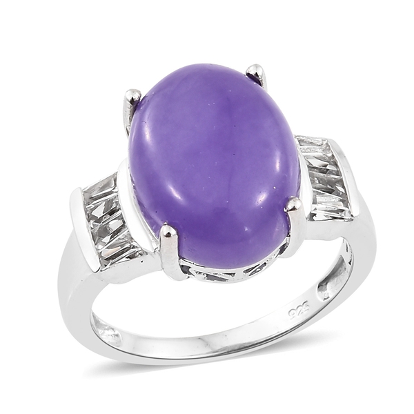 Purple Jade (Ovl), White Topaz Ring in Platinum Overlay Sterling Silver 11.250 Ct.