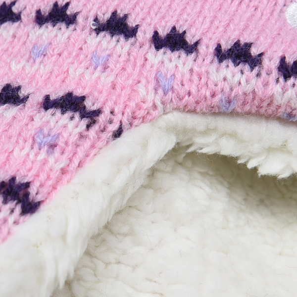 Unicorn Knitted Hat with Fleece Lining (Size 27x23Cm) - Pink