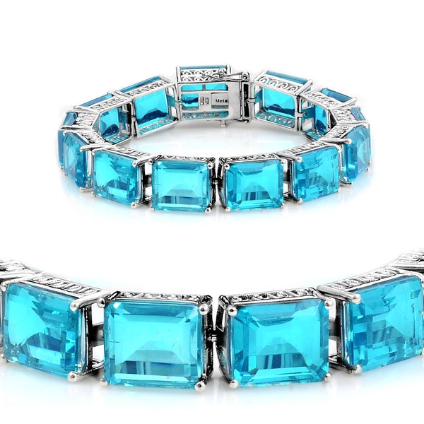 Capri Blue Quartz (Oct) Bracelet in Platinum Overlay Sterling Silver (Size 7.5) 127.000 Ct.