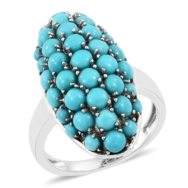 4 Carat Sleeping Beauty Turquoise Cluster Ring in Platinum Plated Silver 5.55 Grams