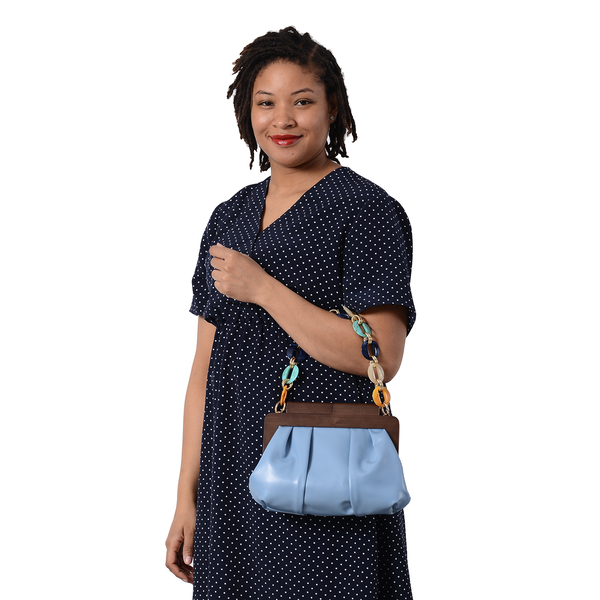 LA MAREY Clutch Bag with Extra Multi Colour Handle Drop in Pastel Blue (Size 23x4x31 Cm)