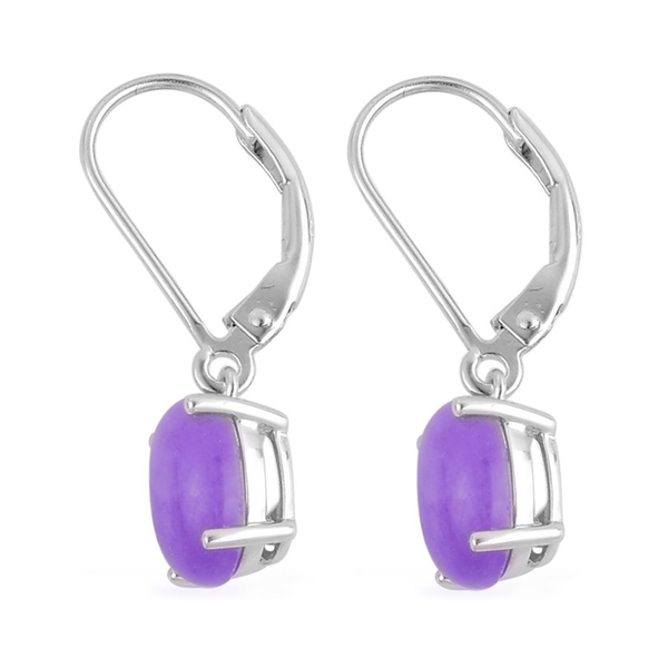 Purple Jade (Ovl) Lever Back Earrings in Platinum Overlay Sterling Silver 4.000 Ct.