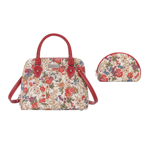 Signare Tapestry - 2 Piece Set Flower Meadow Design Convertible Handbag with Free Matching Cosmetic 