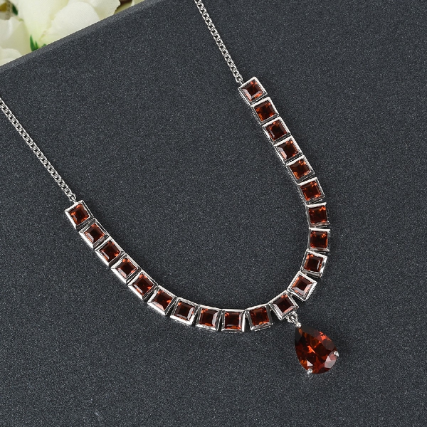 Cherry Citrine Necklace (Size - 18) in Platinum Overlay Sterling Silver 10.87 Ct, Silver Wt. 12.80 Gms.