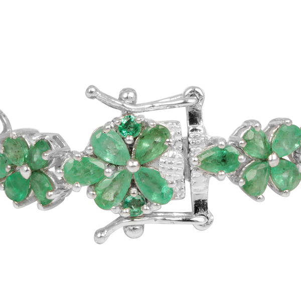 Kagem Zambian Emerald (Pear) Bracelet in Platinum Overlay Sterling Silver (Size 7.5) 13.750 Ct.