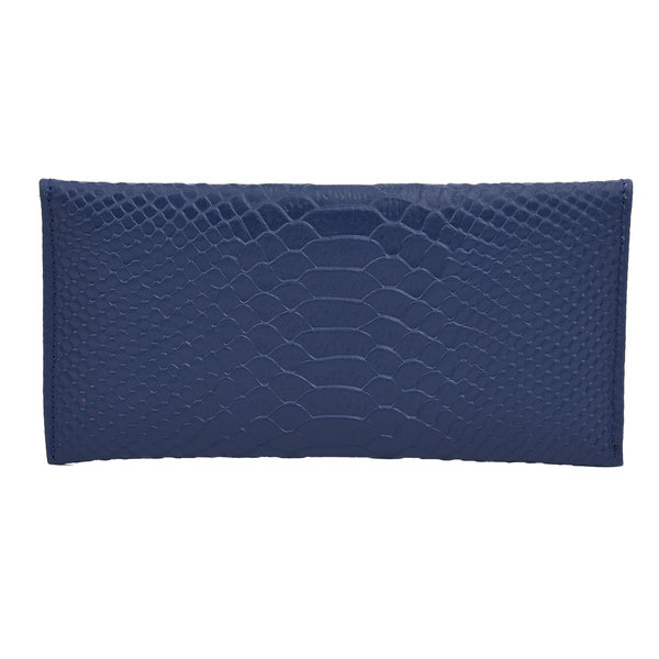 100% Genuine Leather Snakeskin Pattern Long Size Wallet with Magnetic Closure (Size 20x10Cm) - Navy
