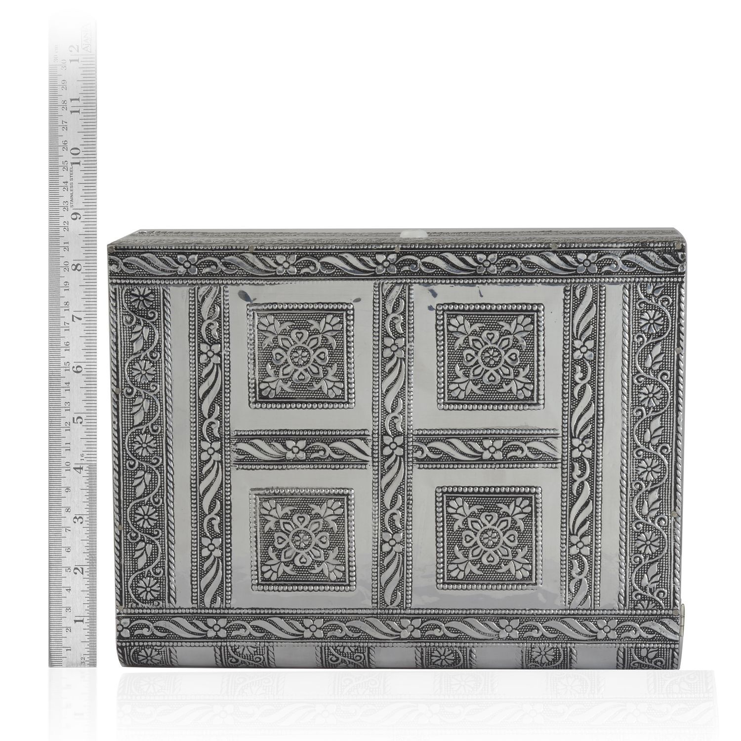 Aluminium Meenakari Jewellery Box with Mirror and Red Velvet Inside (Size 27x19x7 Cm)