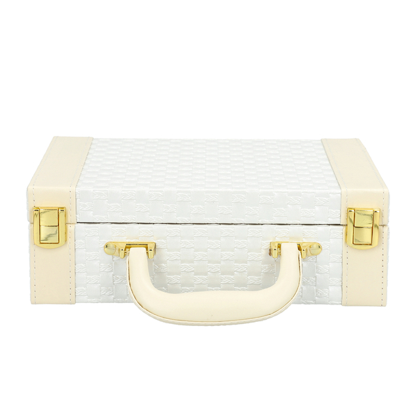 White Colour Woven Pattern Briefcase Design Double Layer Jewellery Box with Mirror Inside (Size 27.5X18.5X9 Cm)