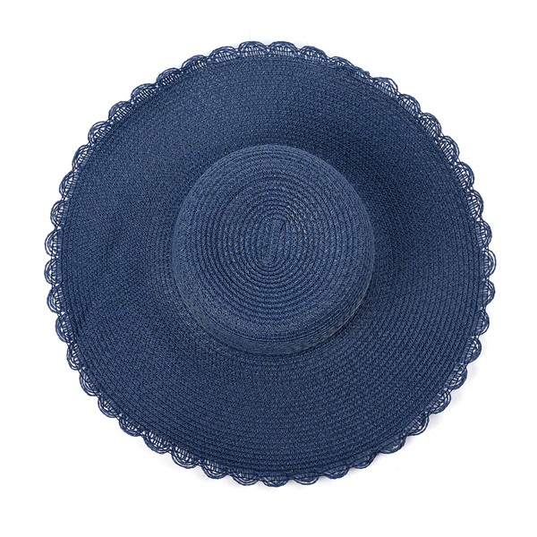 2 Piece Set - Handbag with Matching Hat Tote Bag and Zipper Closure (Size 48x30x17 Cm) - Blue