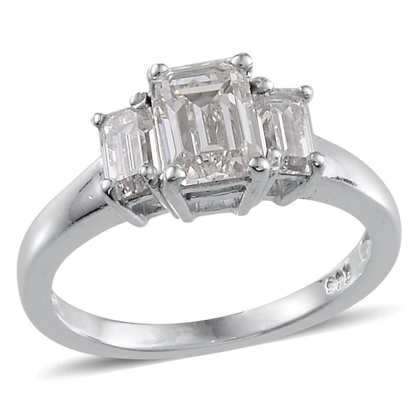 Lustro Stella - Platinum Overlay Sterling Silver (Oct) 3 Stone Ring Made with Finest CZ 1.560 Ct.