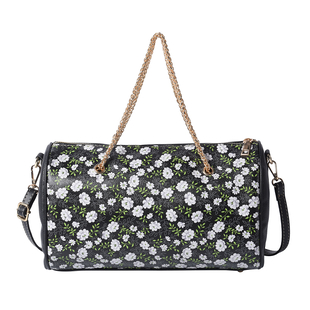 Flower Pattern Crossbody Bag with Metallic Chain Handle Drop and Adjustable Shoulder Strap (30x14x18
