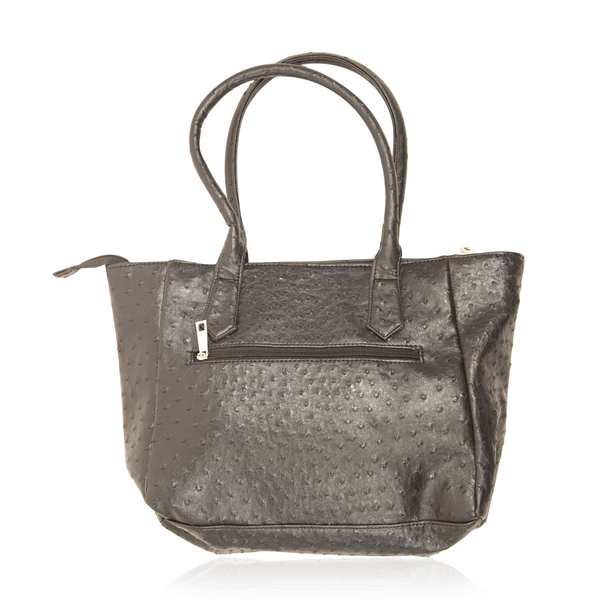 Ostrich Pattern Black Colour Hand Bag (Size 16x4.5x10 inch)