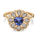GP Italian Garden Collection - 9K Yellow Gold Tanzanite, Kanchanaburi Blue Sapphire and Diamond Ring 1.00 Ct.