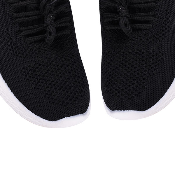 Stripe Detail Knitted Black Sports Trainers (Size 3)