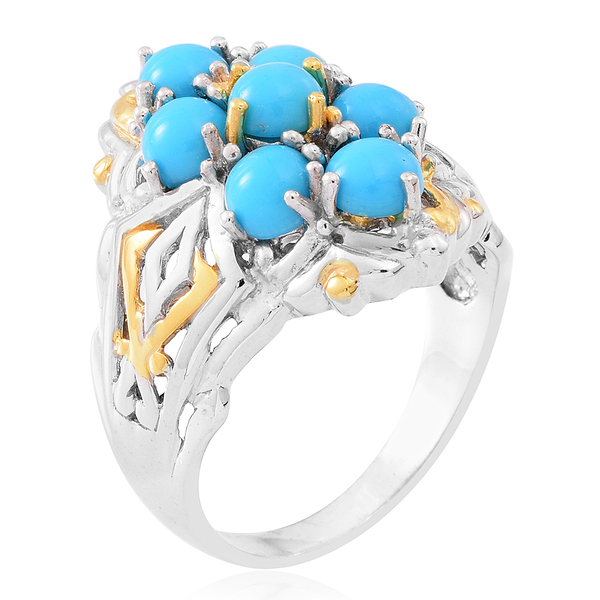 AA Arizona Sleeping Beauty Turquoise (Rnd) Ring in Yellow Gold and Rhodium Plated Sterling Silver 3.500 Ct. Silver wt 7.40 Gms.