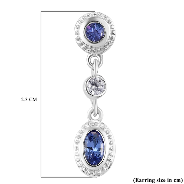 Tanzanite and Natural Cambodian Zircon Dangling Earrings (With Push Back) in Platinum Overlay Sterling Silver