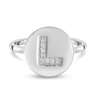 White Diamond Initial-L Ring in Platinum Overlay Sterling Silver
