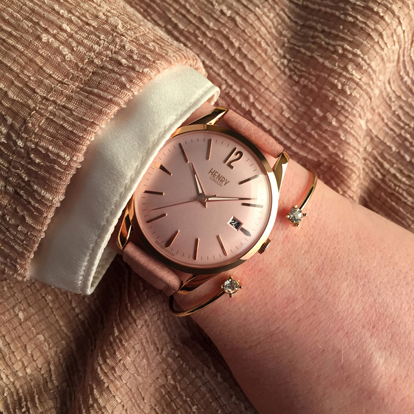 Henry London Shoreditch Ladies Nude Pink Dial 3 ATM Water Resistant Watch with Nude Pink Colour Leather Strap