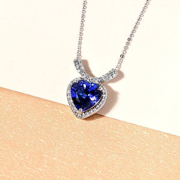 RHAPSODY 950 Platinum AAAA Tanzanite and Diamond (VS/E-F) Heart Necklace (18 Inch) 2.08 Ct, Platinum wt 5.70 Gms.