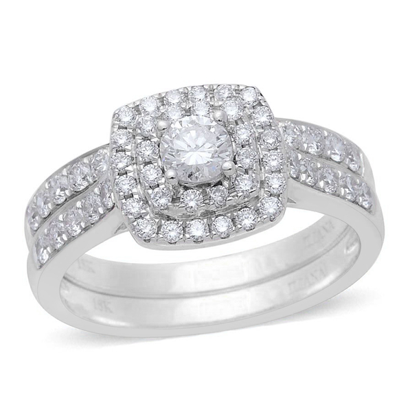 ILIANA 18K White Gold 1 Carat Diamond Bridal Rings Set with Stacker Band Ring IGI Certified SI G-H.