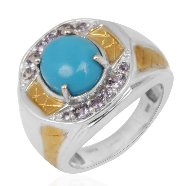 Arizona Sleeping Beauty Turquoise (3.50 Ct),Tanzanite Ring in Platinum Overlay Sterling Silver 4.225 Ct.