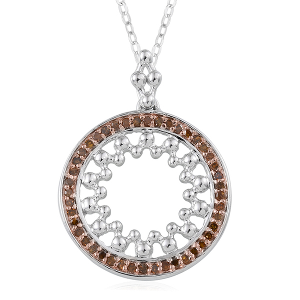 JCK Vegas Collection Natural Champagne Diamond (Rnd) Pendant With Chain in Platinum Overlay Sterling