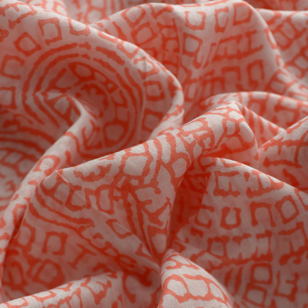 100% Cotton Coral Colour Hand Block Printed Scarf (Size 175x105 Cm)