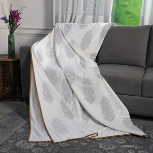 Super Find - 100% Cotton Reversible Hand Block Mughal Motifs of Slender Trees Printed Muslin Dohar Summer Blanket (Size 200x200cm) - Off White & Orange
