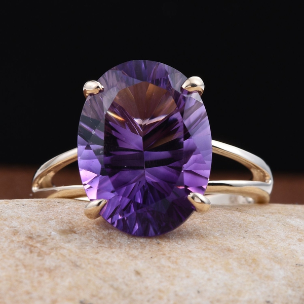 9K Y Gold AAA Natural Uruguay Amethyst (Ovl) Solitaire Ring 8.000 Ct.