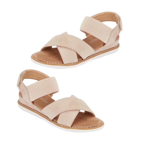 Crossover Strap Sandal with Velcro Closure (Size 3) - Nude