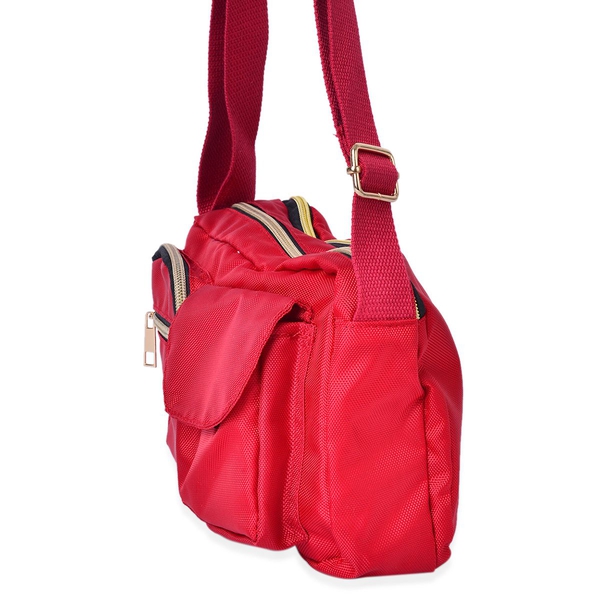 Red Colour Multi Pocket Waterproof Crossbody Bag with Adjustable Shoulder Strap (Size 25X17X8 Cm)